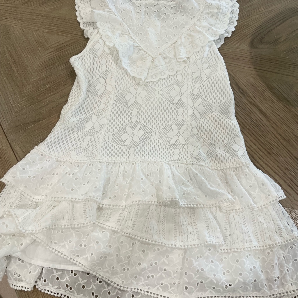 Loveshackfancy White Eyelet Lace Tiered Mini Dress Size 6
